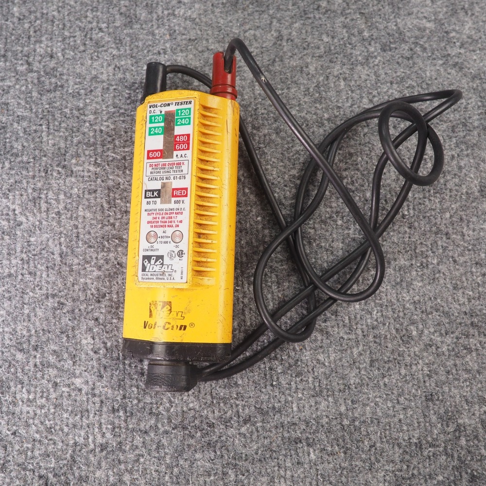 Ideal Vol-Con 61-076 Voltage Continuity Tester AC DC 600V Yellow Electrical Tool